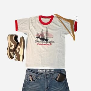 Vintage 80s Red And White Ringer Shirt